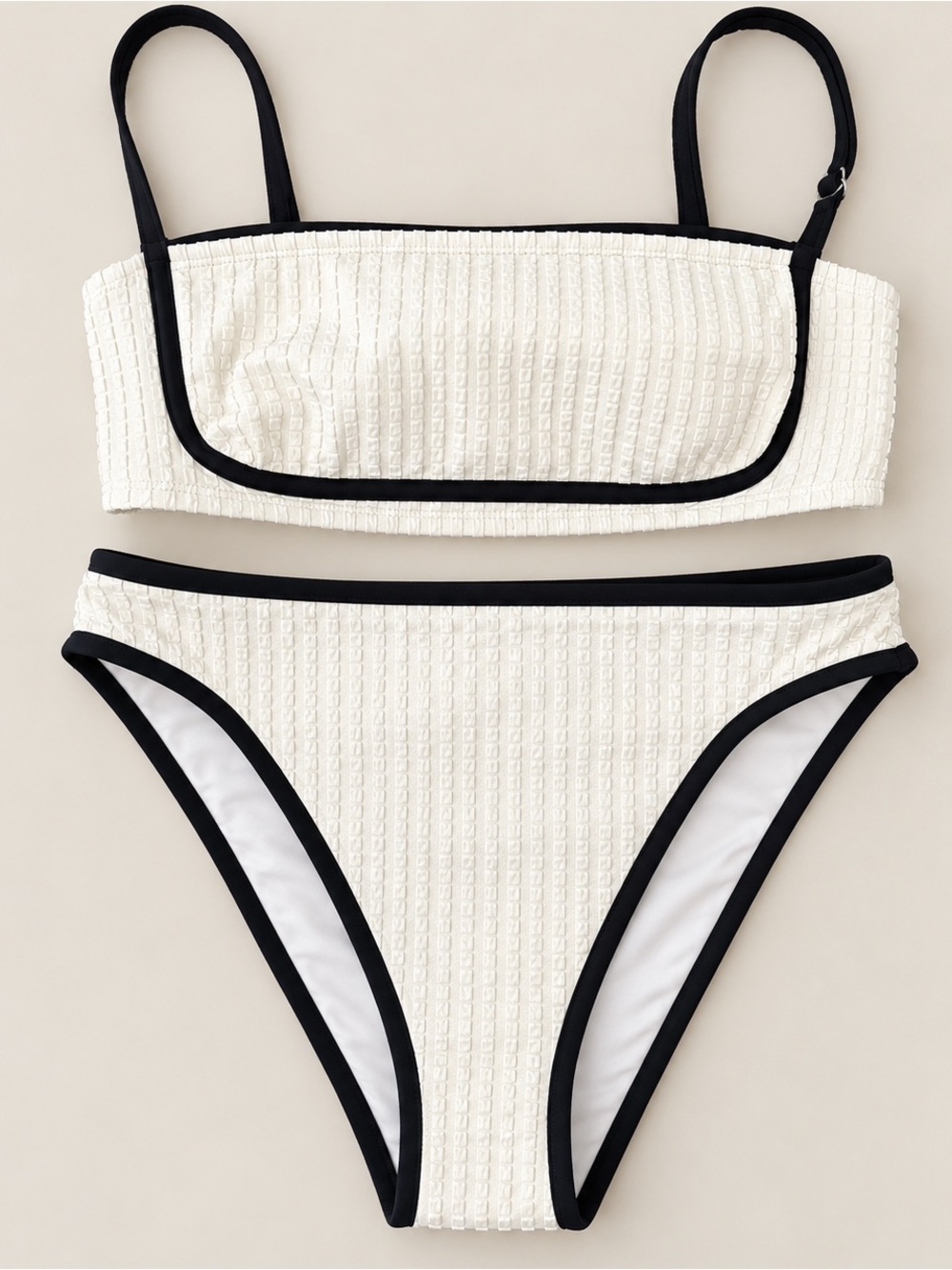 Cupshe x JoJo Fletcher Coastal Rib Piping Bikini Set Size S.